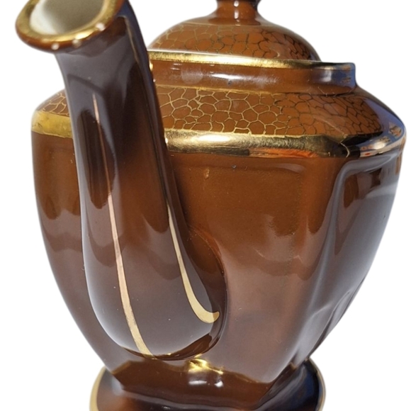 VINTAGE HALL CHINA CHOCOLATE BROWN/GOLD TRIM TEA POT 8 CUP # 0102 - Picture 6 of 12